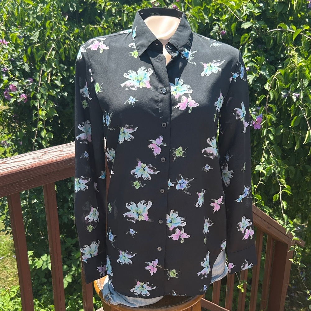Banana Republic Dillon Shirt Black Floral Button Down Shirt- Semi Sheer